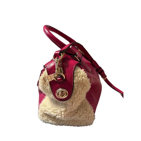 Coach Dark Pink Leather & Shearling Mini Bennett Satchel, Furry Retired Small - Picture 4 of 6